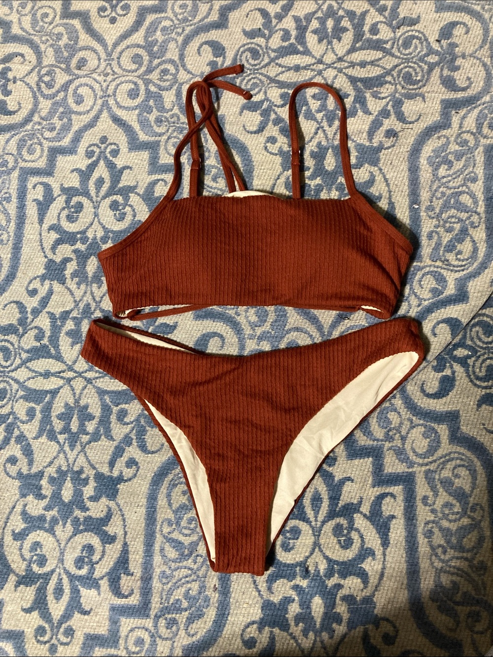 Rust Ribbed 2 piece bikini  - XL